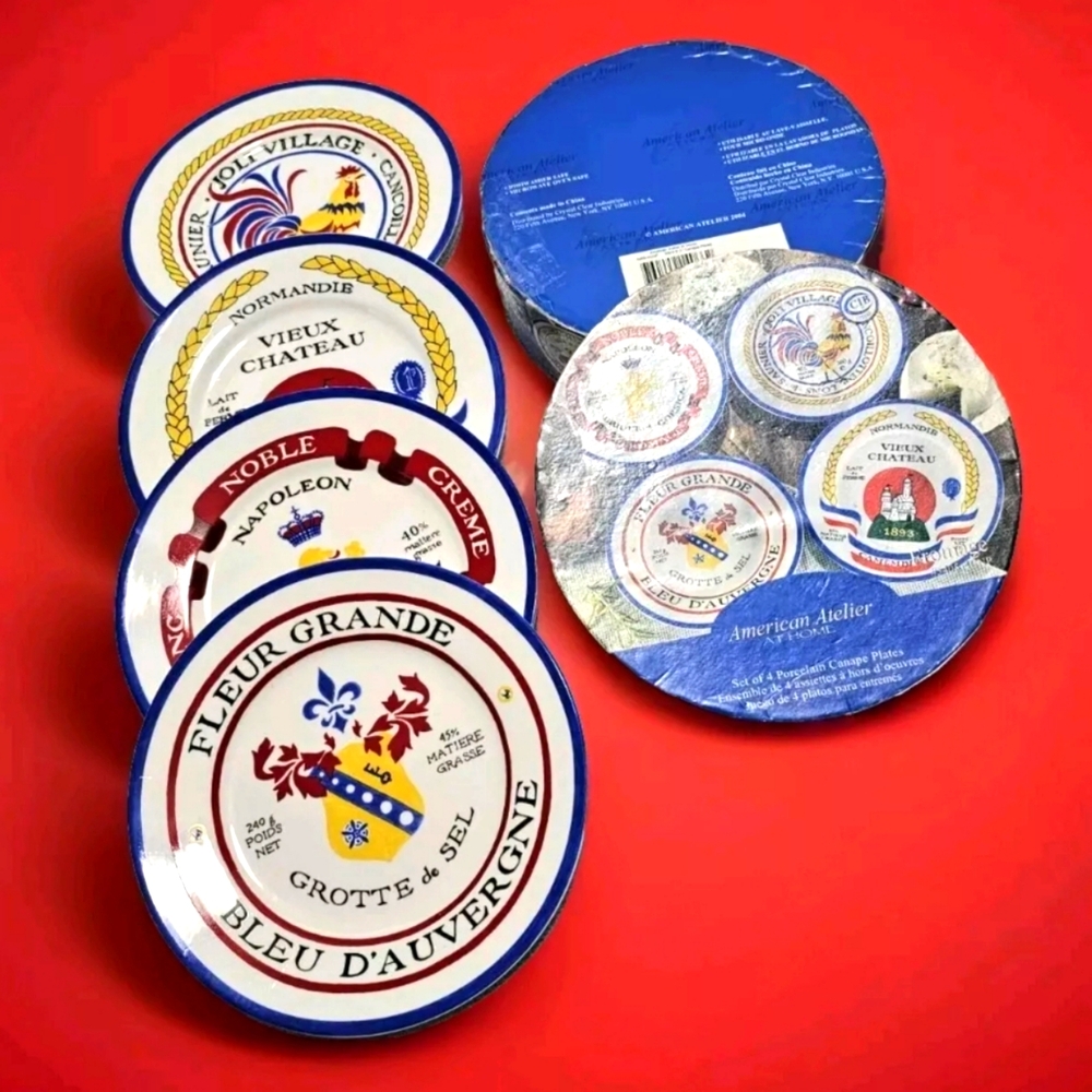 "VINTAGE" American Atelier At Home, Set of 4 Porcelain Canapy plates.